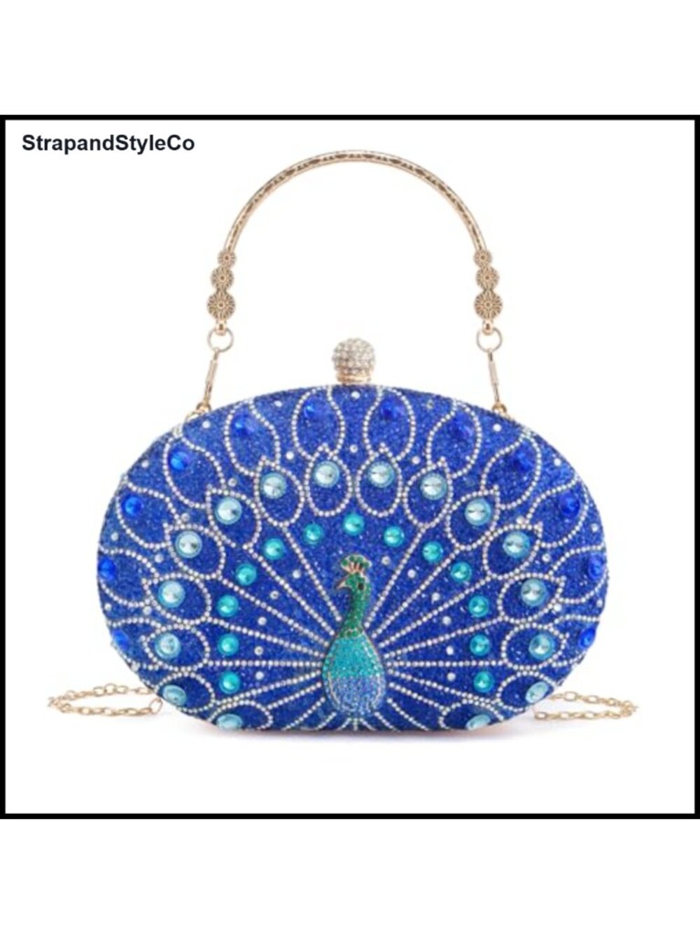 Rhinestone Evening Clutch Crossbody Shoulder Bag Peacock Beaded Wedding Party